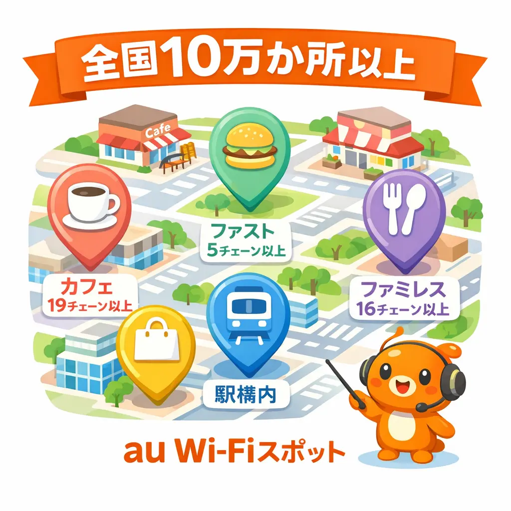 au Wi-Fiスポットが使える場所の一覧 - au Wi-Fi 無料スポット・接続方法