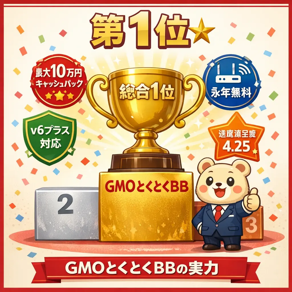 第1位 GMOとくとくBB（総合力No.1） - ドコモ光 プロバイダ おすすめ